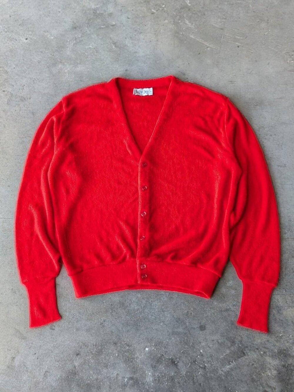 Vintage 80s Jantzen Men's Red V-Neck Knit Cardigan Sweater medium